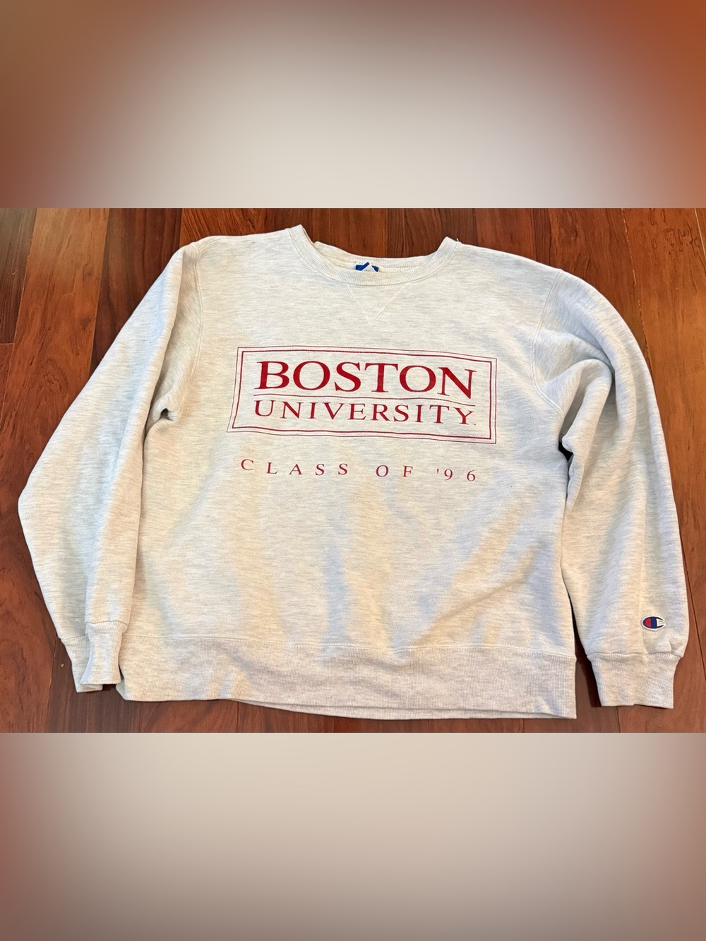 Vtg 90s Champion Boston Univ Class Of 1996 Gray Crewneck Sweatshirt Lg USA Made